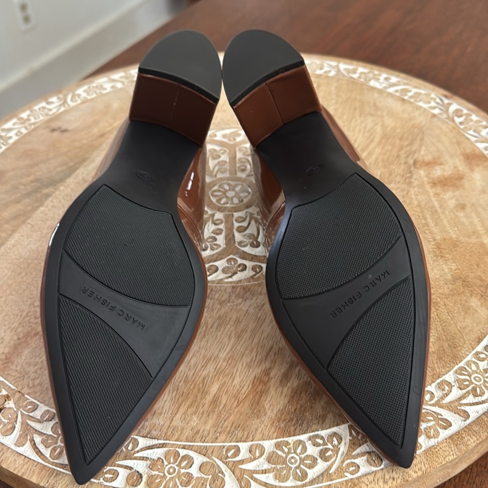 Marc Fisher Brown Patent Pointed-Toe Pumps - Picture 6 of 11